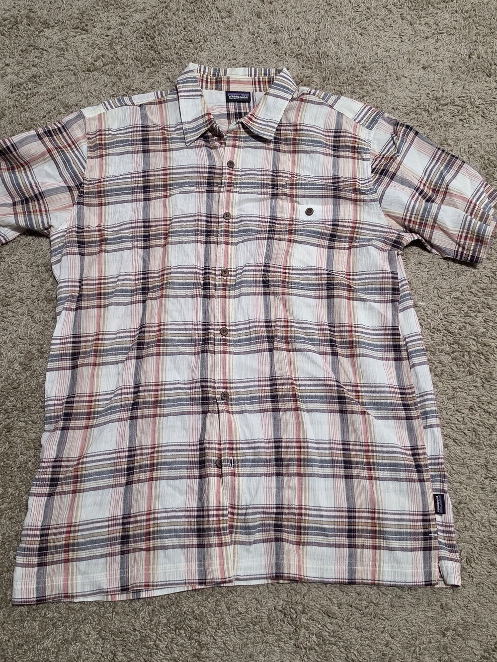 Patagonia Plaid Short-Sleeve Button-Down Shirt - White, Brown & Red